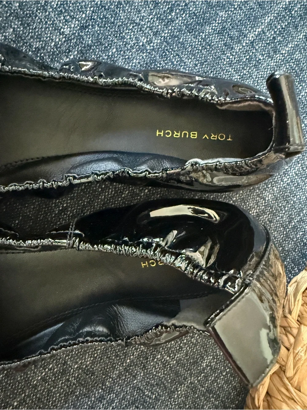 Tory Burch Black Patent Flower Ballet Flats